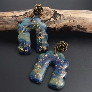 Blue and Gold Dangle Earrings